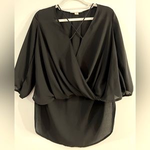Black sheer cross-front blouse
